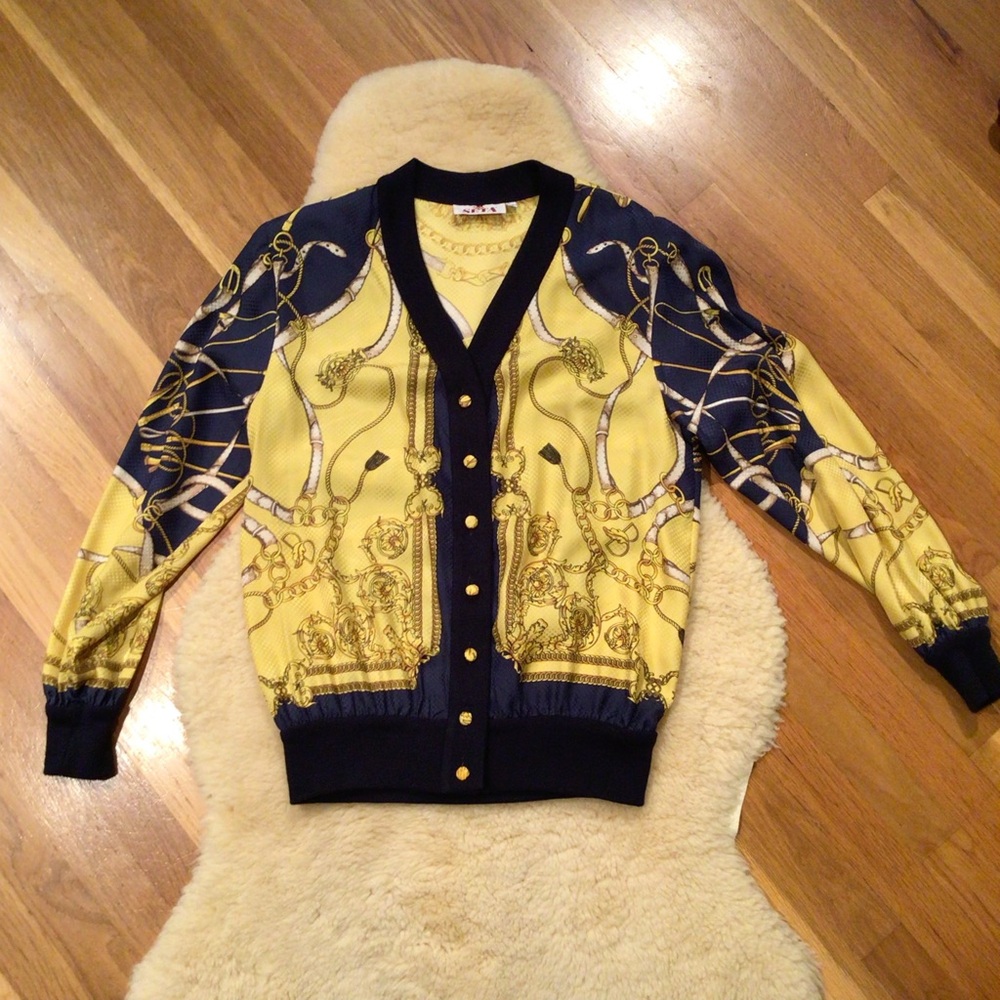 Vintage Seta silk equestrian themed bomber jacket